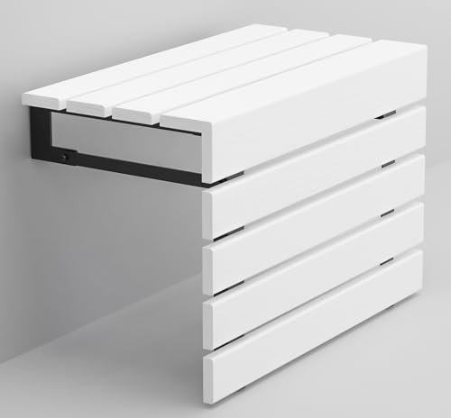 20 Folding Wall Mounted Handmade Teak Wood Large Shower Seat with Legs, ADA Compliant Durable Bath Bench, Sturdy Space-Saving Bathroom Stool, Water-Resistant Compact Chair (White, Extra Large)