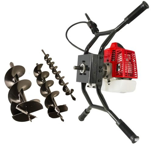 82cc Earth Auger Post Hole Borer with 3 ultrasharp Drills 100,150,200mm with 2 Extensions and Spring