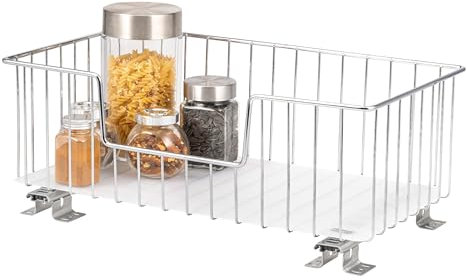 bremermann Korbauszug für Oberschränke 50 cm Breite, ausziehbarer Schrankeinsatz für Oberschränke, Regale und Speisekammer, Teleskop-Gewürzregal - Teleskopschublade mit Einlegeboden, Chrom