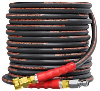 Heliwoo Pressure Washer Hose 50FT, 4800PSI Wire Braid Power Washer Extension Hose 3/8 Inch High Tensile, Flexible Kink Resistant Heavy Duty Replacement Hose with 3/8 Quick Connect