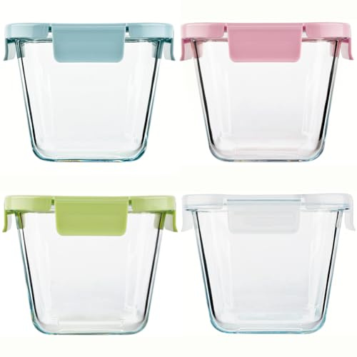 CLTPY 880ml Glasbehälter mit Deckel,4er Meal Prep Gläser,Glasschüssel mit Deckel,BPA Freie Meal Prep Boxen Glas,Glass Frischhaltedosen können in MikrowellenherdenGlas (Quadrat)
