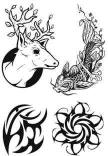kobench Semi Permanent Tattoos,Deer Head,Fish,Flame,Flowers - K632 Design,Waterproof,Easy-to-Apply,Long Lasting 1-2 Weeks, Plant-Based,Goldfish Tattoos
