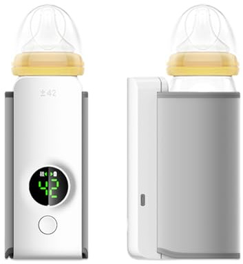 Portable Bottle Warmer for Travel, Rechargeable Baby Bottle Warmer Wireless Portable Infant Milk Warmer, 6000mAh Battery Powered, Temperature Digital Display