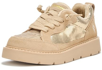 Skechers Women's Keepsakes Cozy - Street Hiker Glam, Classic lace up with Sequins, Gold, 9M