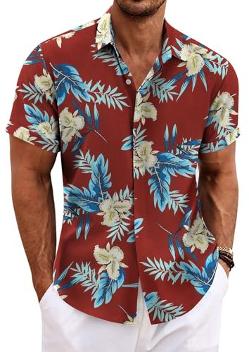 COOFANDY Hawaii-skjorta för män, kortärmad blommor, sommarskjorta, fritid, strandskjorta, button down, Hawaii-skjorta, Phuket solnedgång, XL