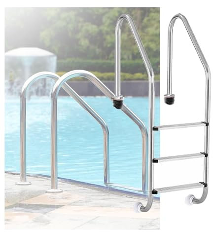 Swimming Pool Ladder,2/3 Steps Stainless Steel Pool Step, Pool Step with Curved Handrails for Water Park Fish Pond Swimming Pool(3-Steps1.0mm)