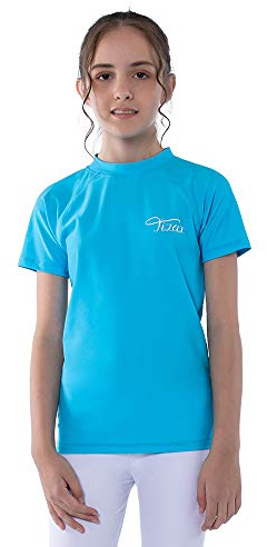 TIZAX T-Shirt de Bain à Manche Courtes pour Enfant | Maillot Anti UV Fille,Tee Shirt Séchage Rapide,Rashguard UPF 50+ Protection Solaire,4~14 ans