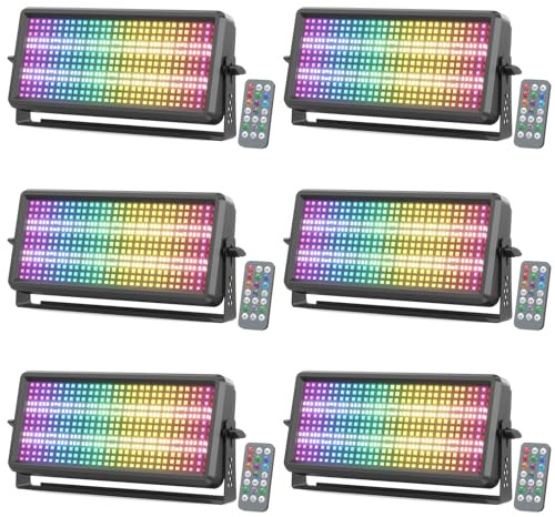 150W Lumière de Fond Stroboscopique Thunderbolt avec Télécommande, 270 RGB + 180 Blanc LEDs Éclairage Lumières de Scène pour DJ Discothèque Fete Effets Performances, 6 pièce