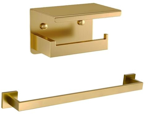 Bathroom Hardware Set Bath Accessory Kit Towel Rail Towel Rack Toilet Paper Roll Holder Wall Mounted Stainless Steel, Eovem Brushed Gold Accessory Set