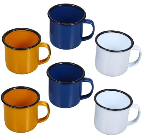 Alipis 6pièces Lot De Tasses Émail Vintage Résistantes à Haute Température Tasse à Eau Et Café Pour Maison Et Bureau Design Retro Bords Arrondis Sans Bavures Polyvalent Pour Boissons