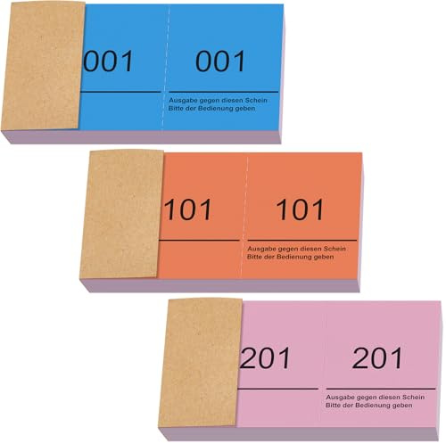 Nezyo Doppelnummern Blöck 1-300 Tombola Lose mit Zahlen Nummernblöcke Zahlenblöcke 10cm X 5cm Raffle Tickets für Garderobe Verlosung Events Messen Eintrittskarten und Leckereien(Blau, Orange, Pink) | Doppelte Zahlen, 10 cm x 5 cm, für Garderobe, Gewinnspiele, Veranstaltungen, Partys, Messen und Leckereien