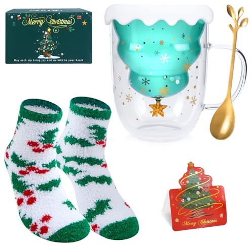 Kaffeetasse mit Socke Weihnachtstassen, Tasse Personalisiert, Weihnachten - Weihnachtsgeschenke für Frauen, Mama, Eltern, Freundin - für Christmas Doppelwandige Kaffeegläs für Cappuccino