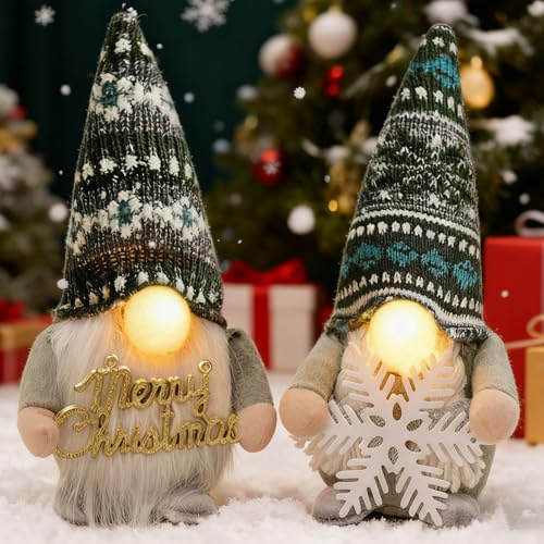 ZQEJEFD Gnomo Natale con LED, 2 Pezzi Decorazione Natalizia Gnomo, Decorazione di Babbo Natale con LED, Gnomi Natalizi Luminosi, Elfo Babbo natale Peluche, Decorazioni Natalizia per Interni