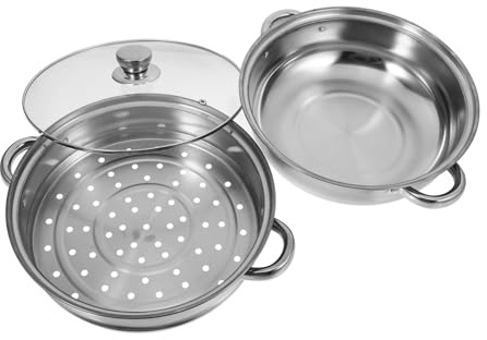 Sosoport Vaporera Inoxidable de Doble Olla con Base Sólida y Tapa de Vidrio Cocina al Vapor para Verduras y Dumplings Utensilio Duradero para Comidas Familiares