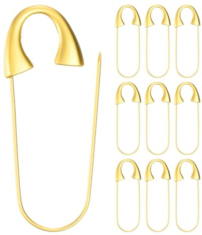 M METERXITY 10 Alfileres De Seguridad Grandes, 2.13 Pulgadas (54mm) Alfiler De Prenda Pesado De Aleación De Zinc para Coser Ropa/Vestuario/Faldas/Prendas [Tonos Dorados]
