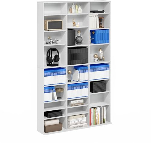 Furinno Jaya DVD Shelf, Wide 24-Shelf CD Rack, Media Shelf with Adjustable Shelves, Easy Assembly DVD Storage Cabinets for CD Blueray Game Disc, for Living Room, Home Office, Plain White