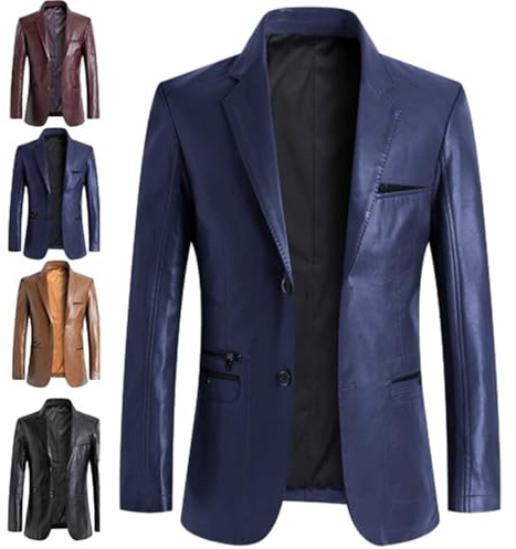GAGFDA Veste blazer en cuir d'agneau pour homme, coupe classique, doublure boutonnée, style moto avec plusieurs poches