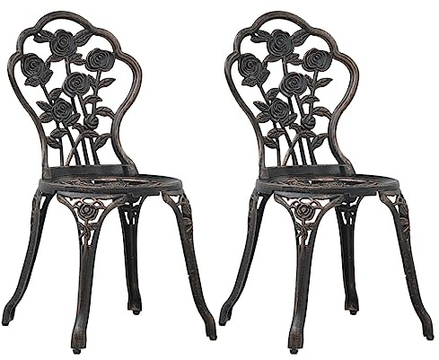 Teenpull Bistro-Stühle 2 STK., Bronze Aluminiumguss Gartenstühle, wetterfest, 41x49x81,5 cm, für Terrasse, Balkon, Outdoor-Bereich, Romantisches Design