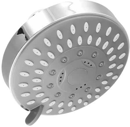 CashMuch H - Ducha de presión HD de 4 pulgadas, 5 ajustes, rociador de lluvia ajustable con junta esférica de latón y limitador de flujo extraíble para baño, montaje en pared, cromado