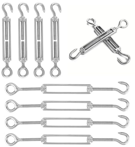Spannschlösser Seilspanner 10 Stück, M5 Seilspanner, 304 Edelstahl Verstellbare Wirbelhaken OC, Spannschlösser zur Befestigung von Sonnensegeln, Rankhilfen und Mehr, Silber