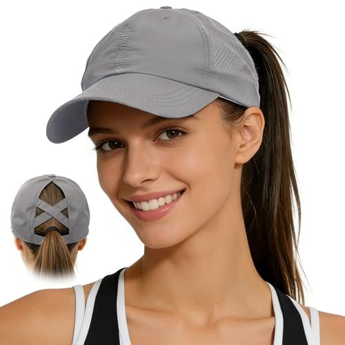 dellyy Cappello da Baseball Donna Estivo, Berretto da Baseball da Donna a Coda di Cavallo con Visiera, Regolabile Traspirante Cappellino da Sole Asciugatura Rapida per Sport All'aperto