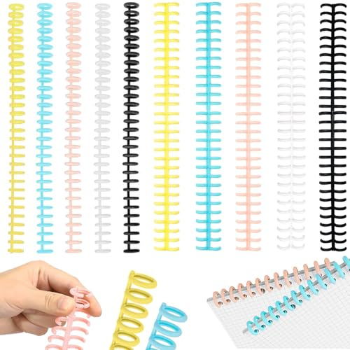 GWEOR 10 Pièces Anneaux de Reliure 30 Trous, Peignes de Reliure en Plastique Multicolores pour Papier A4, Spirales de Reliure pour Carnets, DIY et Scrapbooking - 5 Couleurs Assorties