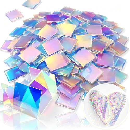 100 Stück Acryl Mosaiksteine Zum Basteln, 3x3CM Holografische Mini Regenbogen Acrylquadrate, Double Sided Plexiglass Tiles, Fliesen Irisierende Acrylquadrate Für DIY Mosaik Art Malerei