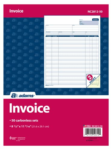 Adams Invoice Sets, 2-Part Carbonless, 8-1/2 x 11-7/16, 50 Sets per Pack (NC2812-50) - White/Canary