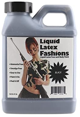 Black 8 Oz - Liquid Latex Body Paint, Ammonia Free No Odor, Easy On and Off, Cosplay Makeup, Creates Professional Monster, Zombie Arts