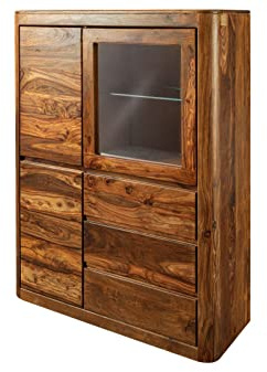 MASSIVMOEBEL24.DE | Toronto Vitrine Sheesham/Palisander - Verschiedene Größen und Farben, Farbe:Dunkelbraun gewachst, Größe:109x40x145 cm (BxTxH)