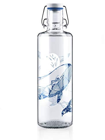 soulbottles Glas Trinkflasche 1L Souldiver • Wasserflasche mit Walmotiv • 100% plastikfrei, auslaufsicher, spülmaschinengeeignet • Made in Germany • Ideal für Zuhause, Büro und unterwegs