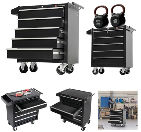 TANKSTORM Tool Chest Heavy Duty Cart Steel Rolling Tool Box 5 Drawer Cart (TZ35-BK)
