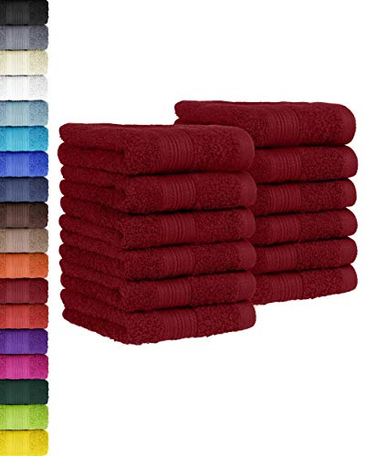 BaSaTex Frottee Gästetuch, 12er Pack, 30x50 cm, Bordeaux | 100% Baumwolle, Öko_Tex Zertifiziert, Aufhängeschlaufe, Langlebig, Saugstark