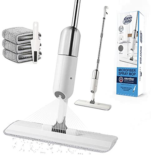 O'woda Spray Mop, Mopa con Pulverizador, Fregona con Vaporizador 450ml, Fregona Mopa Rotación de 360°, con 3 Almohadilla de Microfibra y 1 Rasqueta de Limpieza para Ventanas, Pisos, Azulejos