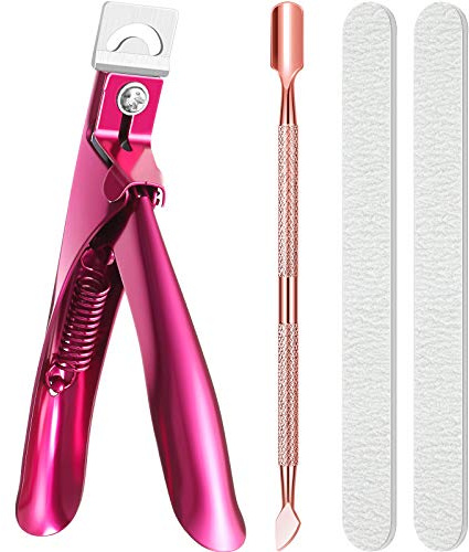 Mudder Acrylic Nail Cutter Nail Clippers for Acrylic Nails 4 in 1 Kit with Cuticle Pusher and 2 Pieces Nail Files Manicure Tools for Artificial Nail Professional Manicure Pedicure