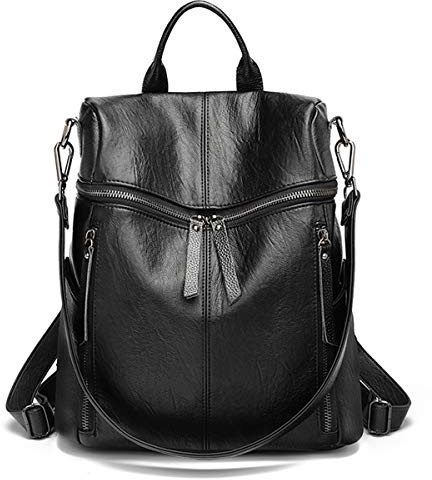 Monitika Rucksack Damen leder Wasserdicht Umhängetaschen Modische Freizeit Schulrucksäcke Schwarz