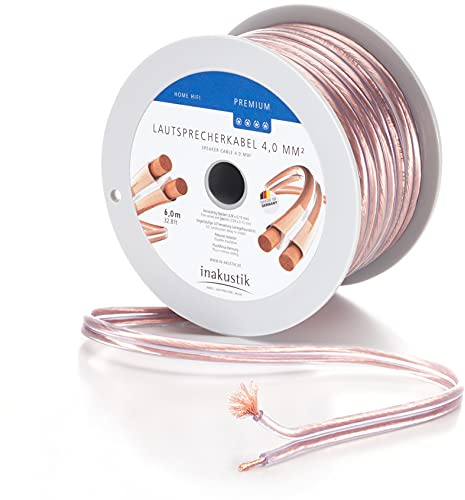 inakustik Lautsprecherkabel Premium, 6m transparent, 2x4,0mm², verlegefreundliche S/Z-Verseilung farblich kodiert, Artikel 402406, Made in Germany
