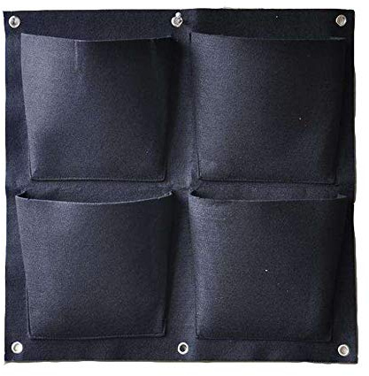 tooloflife Wand-Pflanzsäcke zum Aufhängen, Pflanzbeutel, Blumentasche, schwarz, für Balkongeländer, Zaun, Blumen, Kräuter- und Gemüsepflanzen (quadratisch, 4 Taschen)