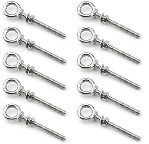 316 Stainless Steel Eye Bolt, Heavy Duty Shoulder Eyebolts Screws with Washer and Nuts (M6, 10PCS)