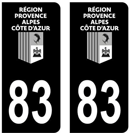 Hadexia Aufkleber für Nummernschild, Auto, Departement 83 Var, Logo Region Provence-Alpes-Côte d'Azur Full schwarz