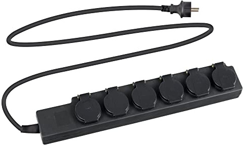Stagecaptain PSO-6 BK 6-fach Outdoor-Steckdosenleiste IP44, 5 m / 3x 1 | Steckdosenverteiler mit 6 Steckdosen, Fremdkörper- und spritzwassergeschützt nach Schutzklasse IP44, 5 m / 3x 1, 5 mm²)