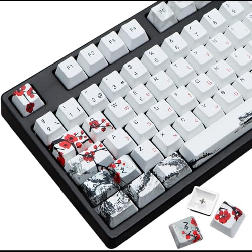 MOLGRIA Keycaps 68 Set für mechanische RK68 GK68 Tastatur, Custom PBT OEM Profil-Tastenkappen Japanischer Stil für Gateron Kailh Cherry MX Switch ANSI Layout Tastatur (Pflaumenblüte)