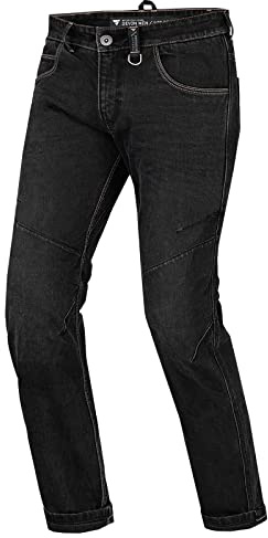 SHIMA Devon motorcykeljeans – ventilerade elastiska slim-fit ridbyxor herr med FiberQL-förstärkningar, CE knä- och höftskydd (män, svart, 36)