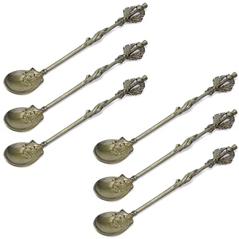 MY MIRONEY Mini cucchiaini da caffè intagliati vintage in lega di zinco, cucchiaini da dessert, cucchiai decorativi per mescolare zucchero, gelato, bronzo, confezione da 6