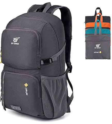 SKYSPER Faltbarer Rucksack Ultraleicht mit Nassfach Verstaubar Daypack Wasserfest Reiserucksack Tagesrucksack für Wandern Reisen Radtouren Städtetrips, Dunkelgrau