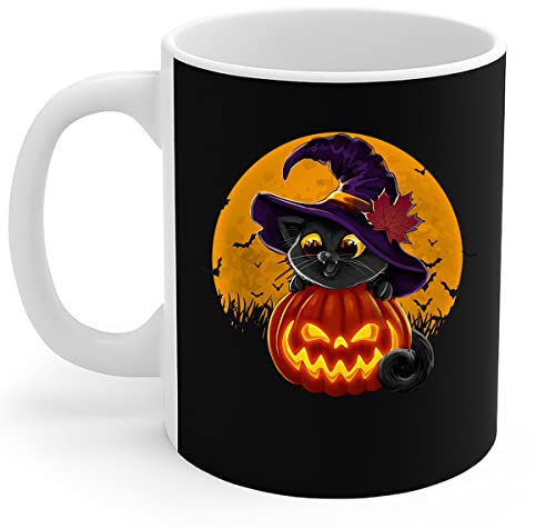 456 Tasse À Café En Porcelaine Chat Mignon Noir Dans Le Cadeau De Costume De Citrouille De Chapeau De Sorcière Drôle Tasses À Café Personnalisable Tasses De Petit Déjeuner Pour Femme Amies 330Ml