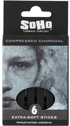 SoHo Urban Artist Compressed Charcoal - Drawing Charcoal for Artists, Students, Blending, Live Figure Drawing, & More! - [Black - 6 Pack]