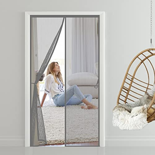 Fliegengitter Balkontür Magnet 165 x 225 cm HäNde Frei Ohne Bohren, Nicht Kürzbar Insektenschutz Spannrahmen Tür Automatisch Verschließen, Nicht Kürzbar für alle gängigen Türgrößen, Grau