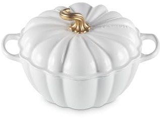 Le Creuset Enameled Cast Iron Figural Pumpkin Cocotte, 4 qt., White with Copper Figural Knob