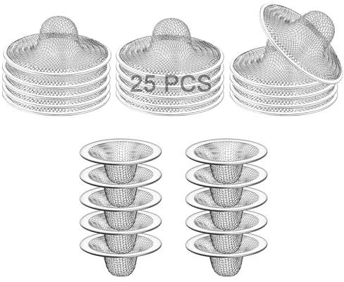 Abflusssieb für Badezimmer, Badewanne, Waschküche, Balkon, Wohnmobil, 7 cm und 5,4 cm, Edelstahl, 25 Stück